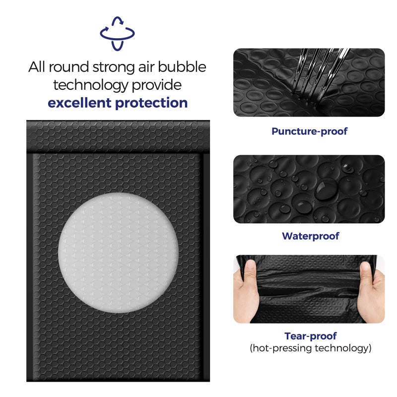 Fuxury Bubble Mailers, 10.5x16 Inch 25 Pack Padded Envelopes Self Seal Adhesive Waterproof, Large Shipping Envelopes, Padded Mailers, Bubble Bags for Mailing, Packaging, Small Business, Black#5 - Image 4